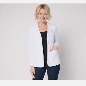 Susan Graver Weekend Marina Knit Notch Collar Blazer-White-Medium-NEW-A676620
